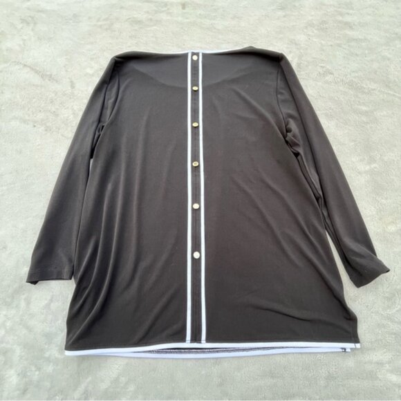 Anne Klein Black & White Long Sleeve Button Back Blouse Top - Picture 4 of 11